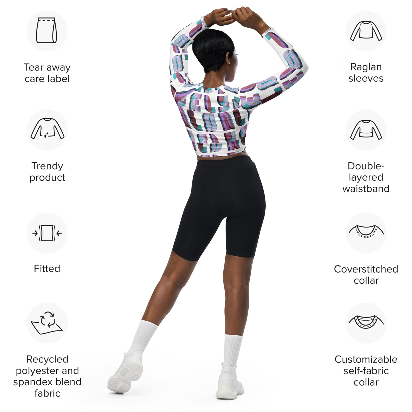 Recycled Long-Sleeve Crop Top | Candy Print