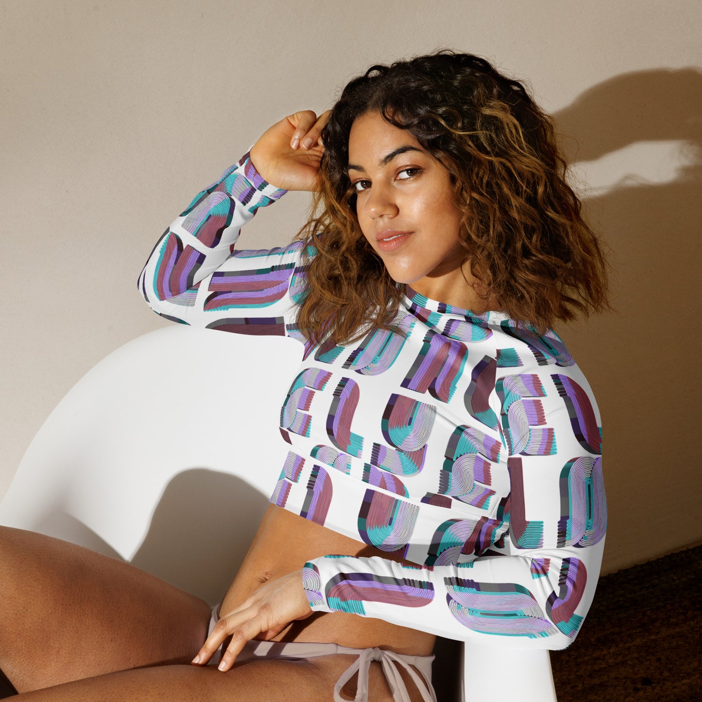 Recycled Long-Sleeve Crop Top | Candy Print